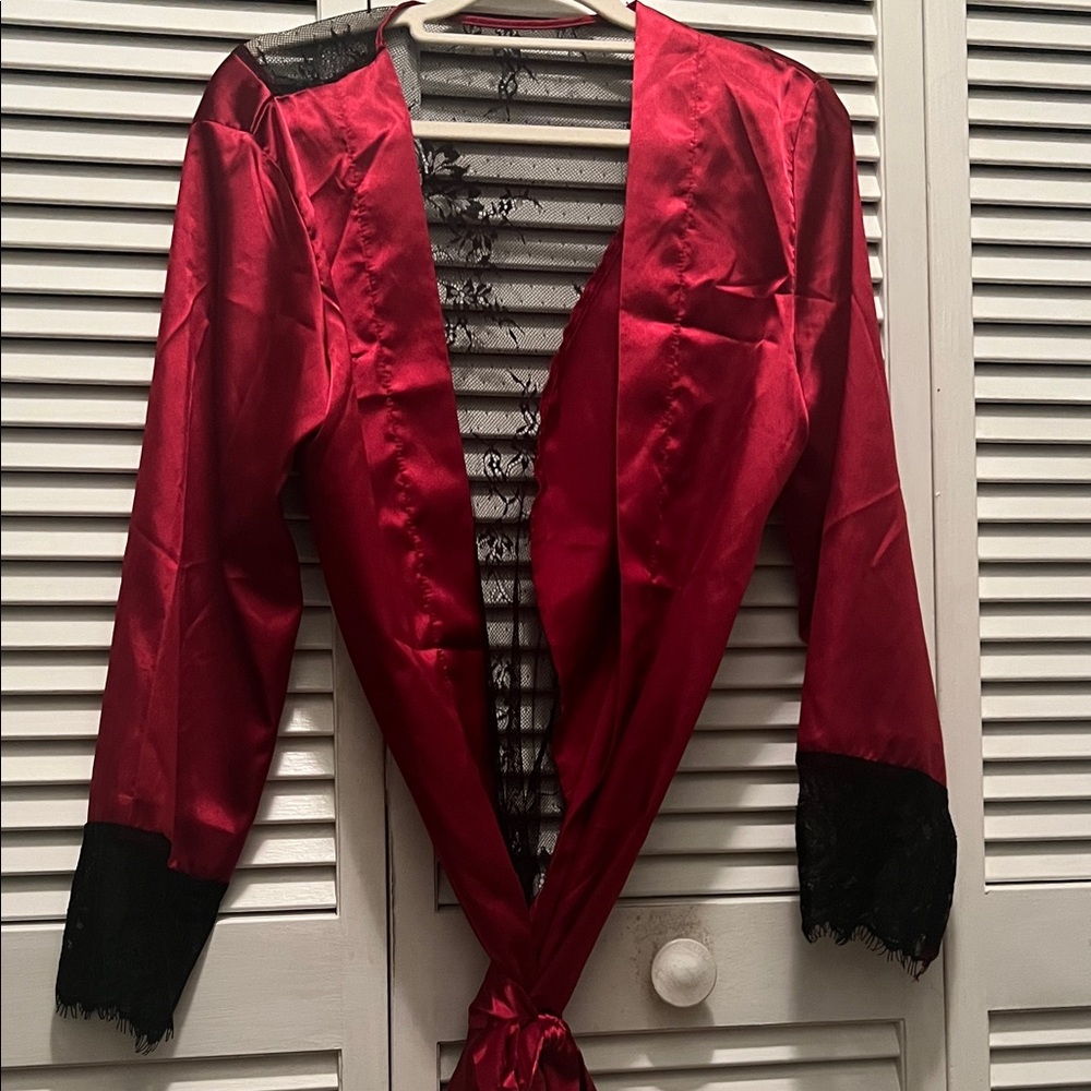Small Sexy Red Satin Lace Trim Robe.